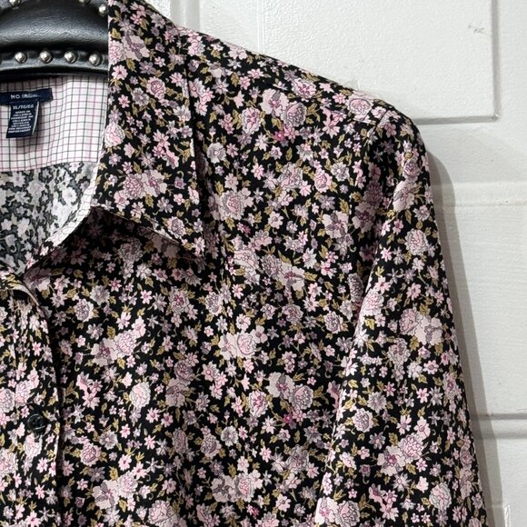 Chaps No-Iron Sz XL Blouse Button Up Long Sleeve Black/Multi Floral - Picture 3 of 10